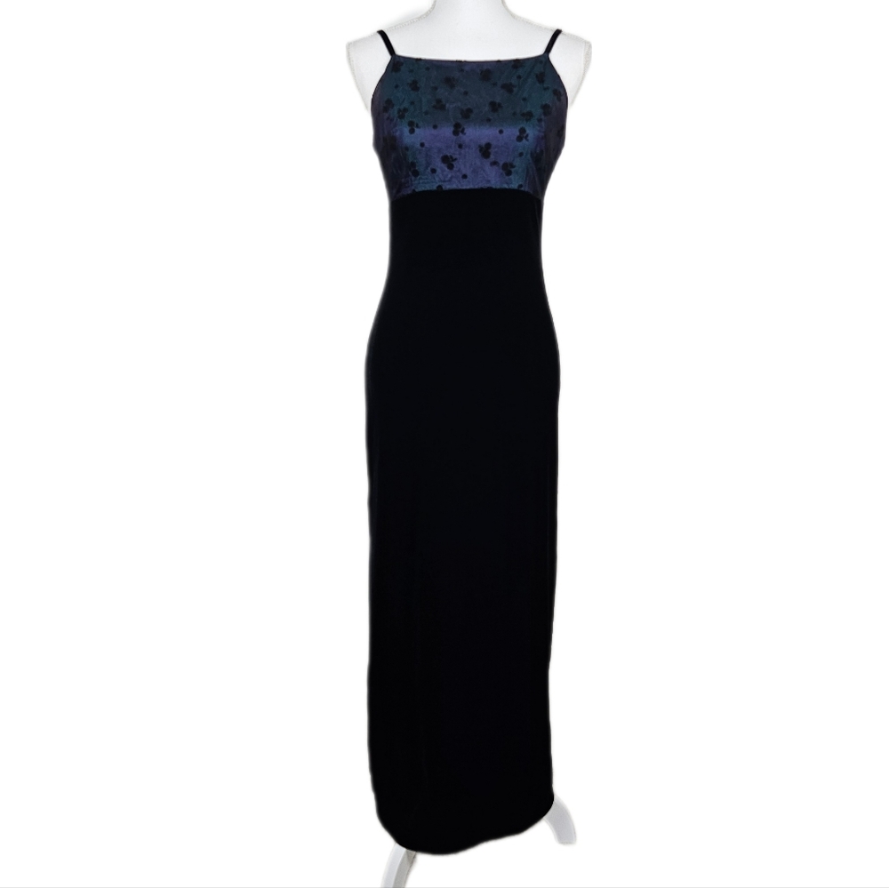 Y2k Maxi Dress Size 3 Iridescent Top Velvet Skirt Sleeveless Whimsy Goth Fairy